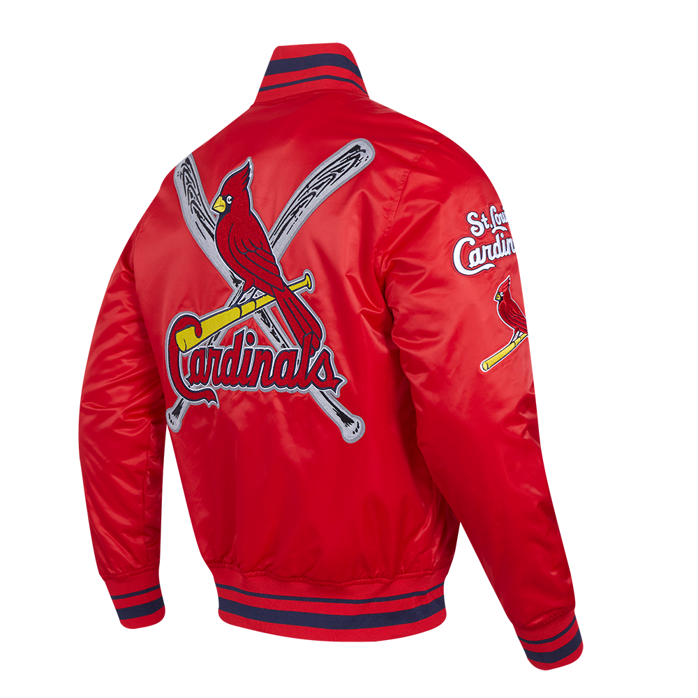 MLB ST. LOUIS CARDINALS MASH UP BLOUSON EN SATIN À BORDS CÔTELÉS POUR HOMME (ROUGE/MARINE MINUIT/ROUGE)
