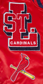 MLB ST. LOUIS CARDINALS MASH UP BLOUSON EN SATIN À BORDS CÔTELÉS POUR HOMME (ROUGE/MARINE MINUIT/ROUGE)