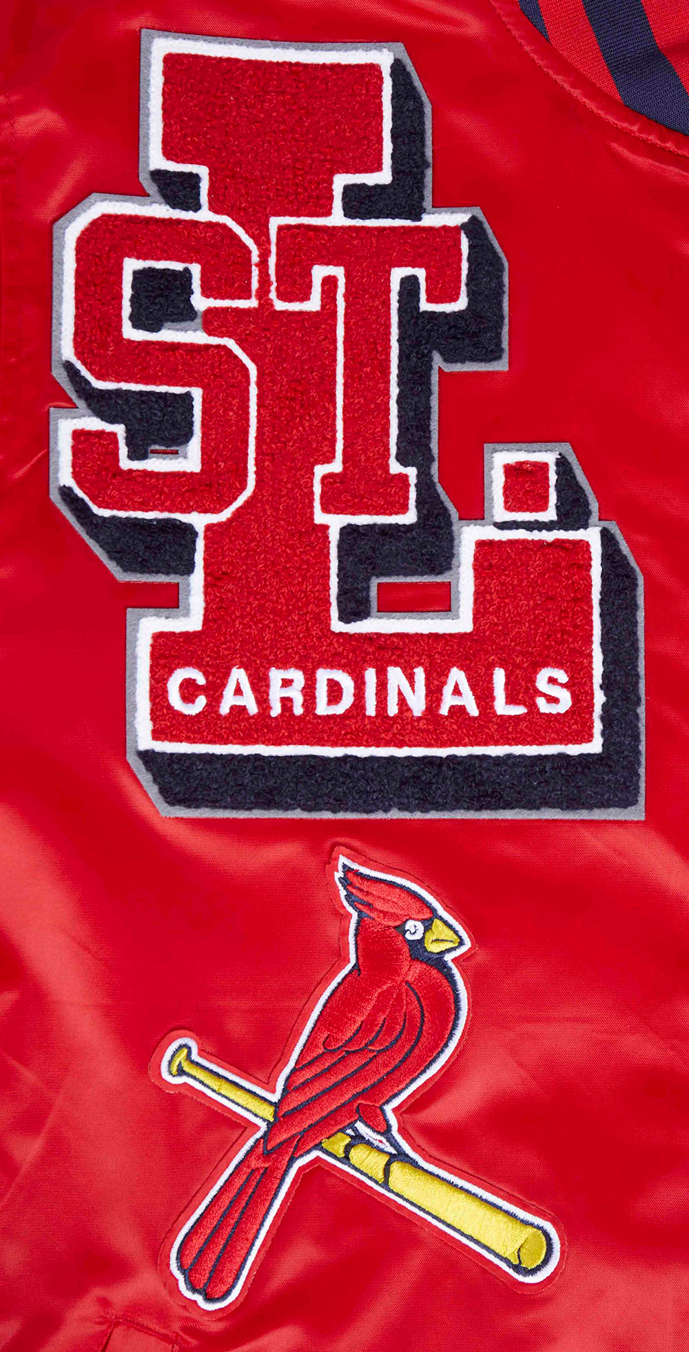 MLB ST. LOUIS CARDINALS MASH UP BLOUSON EN SATIN À BORDS CÔTELÉS POUR HOMME (ROUGE/MARINE MINUIT/ROUGE)