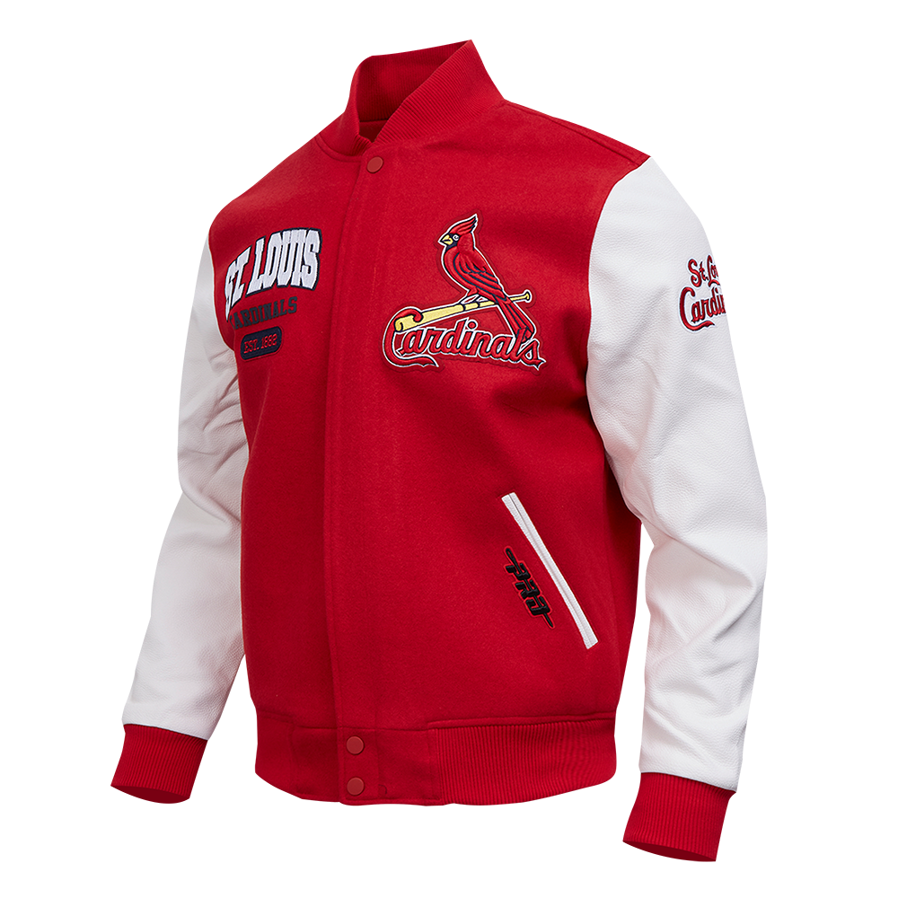 MLB ST. LOUIS CARDINALS CITY ARCH BLOUSON COLLÉGIAL EN LAINE POUR HOMME (ROUGE/BLANC)