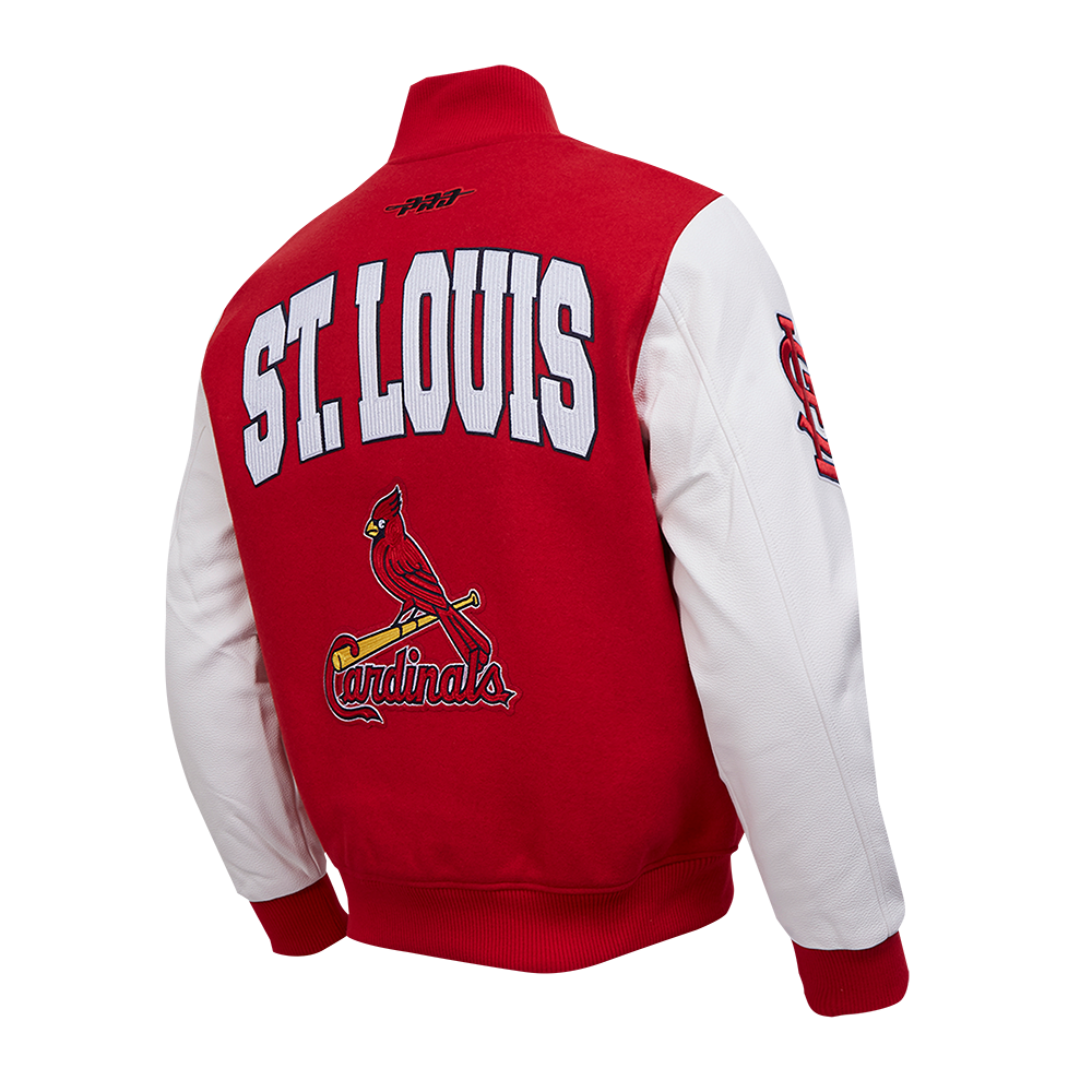 MLB ST. LOUIS CARDINALS CITY ARCH BLOUSON COLLÉGIAL EN LAINE POUR HOMME (ROUGE/BLANC)