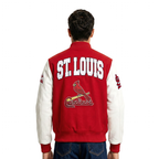 MLB ST. LOUIS CARDINALS CITY ARCH BLOUSON COLLÉGIAL EN LAINE POUR HOMME (ROUGE/BLANC)
