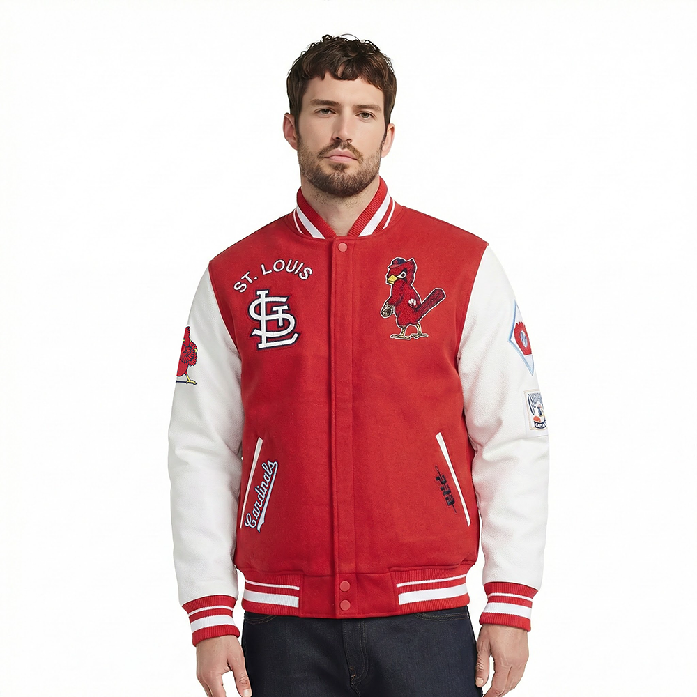 MLB ST. LOUIS CARDINALS RETRO CLASSICS MEN'S RIB WOOL VARSITY JACKET (RED/WHITE)