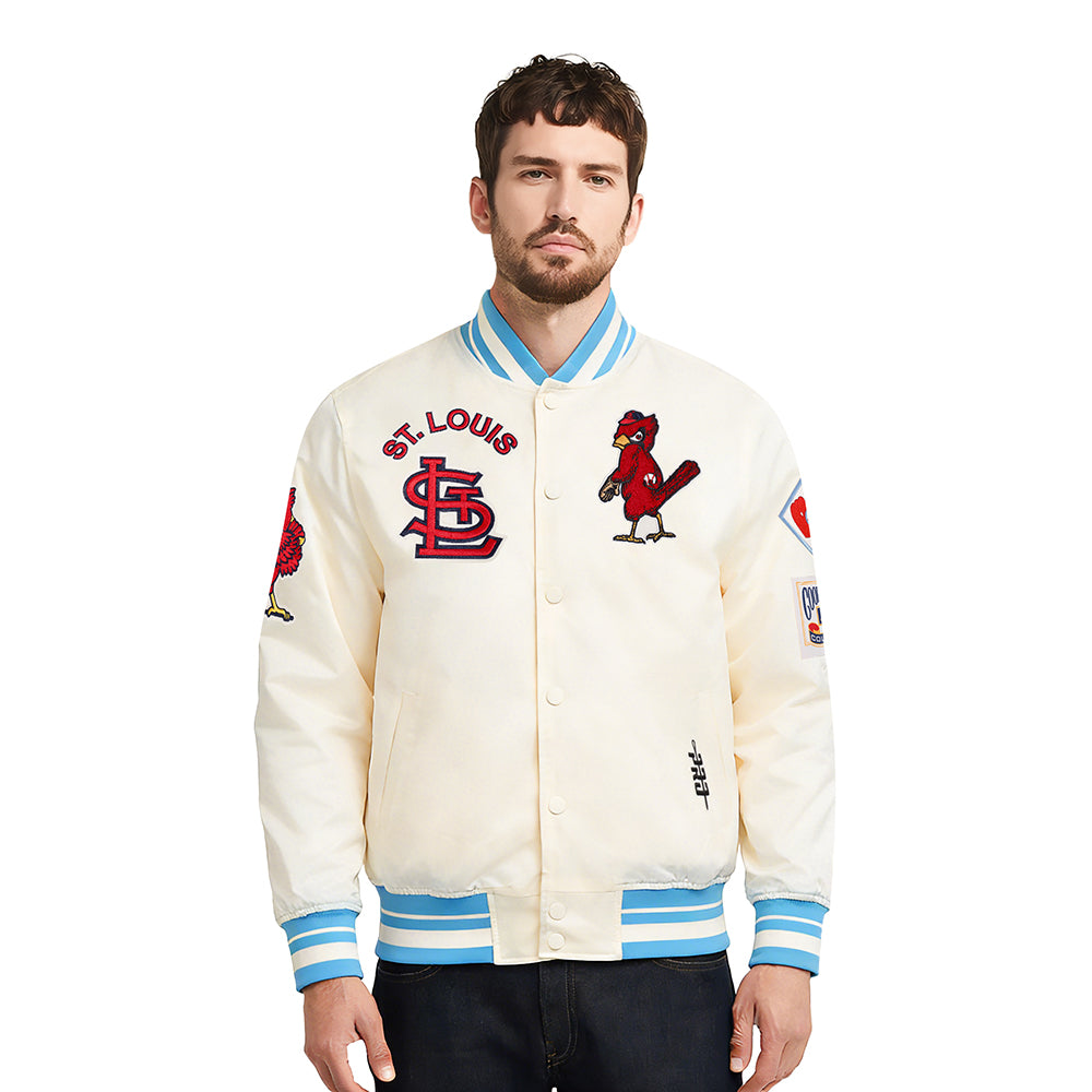 MLB ST. LOUIS CARDINALS RETRO CLASSICS MEN'S PRO SATIN YD RIB JACKET (EGGSHELL/ UNIVERSITY BLUE)