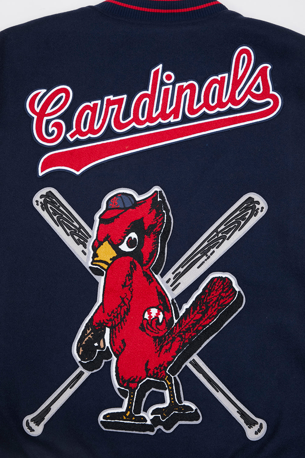 MLB ST. LOUIS CARDINALS MASH UP VESTE UNIVERSITAIRE EN LAINE CÔTELÉE RÉTRO POUR HOMME (MARINE MINUIT/ROUGE/MARINE MINUIT)