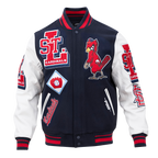 MLB ST. LOUIS CARDINALS MASH UP VESTE UNIVERSITAIRE EN LAINE CÔTELÉE RÉTRO POUR HOMME (MARINE MINUIT/ROUGE/MARINE MINUIT)