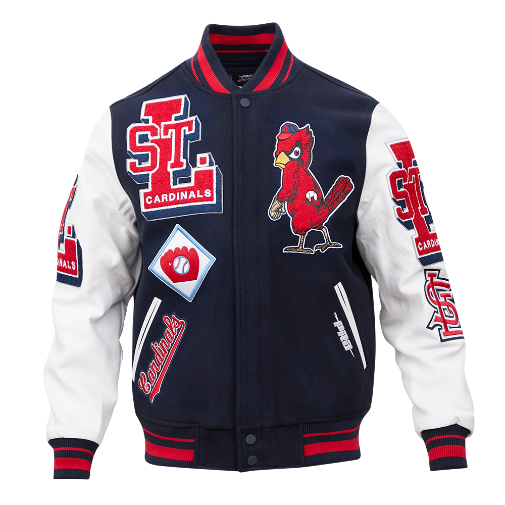 MLB ST. LOUIS CARDINALS RETRO MASH UP MEN'S RIB WOOL VARSITY JACKET (MIDNIGHT NAVY/RED/MIDNIGHT NAVY)