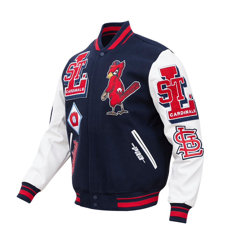 MLB ST. LOUIS CARDINALS RETRO MASH UP MEN'S RIB WOOL VARSITY JACKET (MIDNIGHT NAVY/RED/MIDNIGHT NAVY)