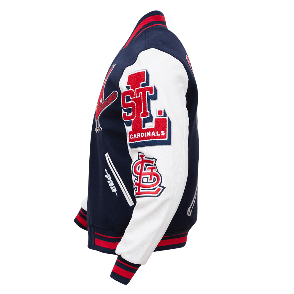 MLB ST. LOUIS CARDINALS MASH UP VESTE UNIVERSITAIRE EN LAINE CÔTELÉE RÉTRO POUR HOMME (MARINE MINUIT/ROUGE/MARINE MINUIT)