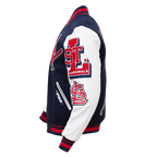 MLB ST. LOUIS CARDINALS MASH UP VESTE UNIVERSITAIRE EN LAINE CÔTELÉE RÉTRO POUR HOMME (MARINE MINUIT/ROUGE/MARINE MINUIT)