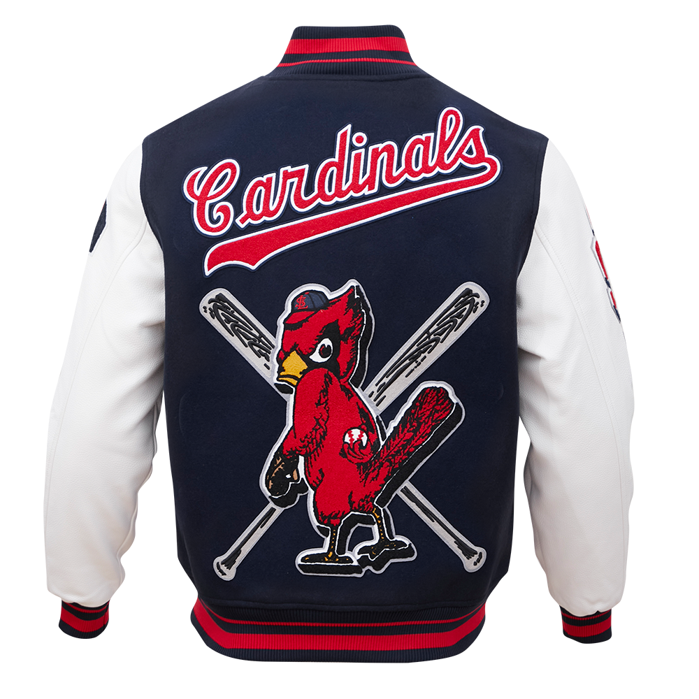 MLB ST. LOUIS CARDINALS MASH UP VESTE UNIVERSITAIRE EN LAINE CÔTELÉE RÉTRO POUR HOMME (MARINE MINUIT/ROUGE/MARINE MINUIT)