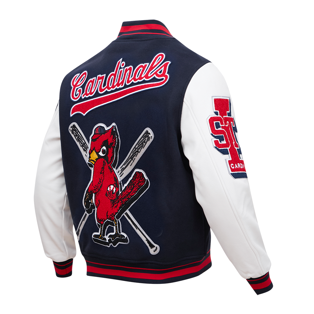 MLB ST. LOUIS CARDINALS MASH UP VESTE UNIVERSITAIRE EN LAINE CÔTELÉE RÉTRO POUR HOMME (MARINE MINUIT/ROUGE/MARINE MINUIT)