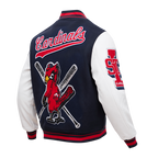 MLB ST. LOUIS CARDINALS MASH UP VESTE UNIVERSITAIRE EN LAINE CÔTELÉE RÉTRO POUR HOMME (MARINE MINUIT/ROUGE/MARINE MINUIT)