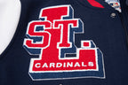 MLB ST. LOUIS CARDINALS MASH UP VESTE UNIVERSITAIRE EN LAINE CÔTELÉE RÉTRO POUR HOMME (MARINE MINUIT/ROUGE/MARINE MINUIT)