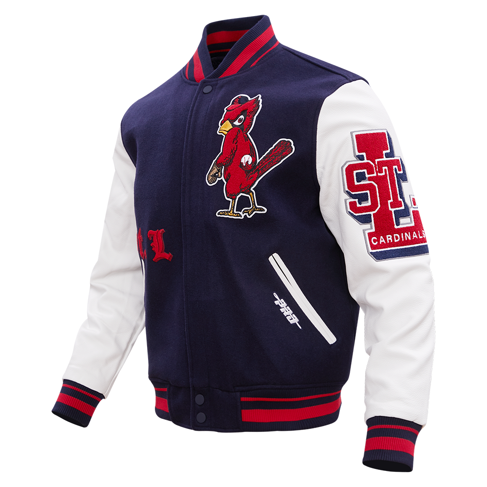 MLB ST. LOUIS CARDINALS OLD ENGLISH WOOL MEN'S VARSITY JACKET (MIDNIGHT NAVY/WHITE)