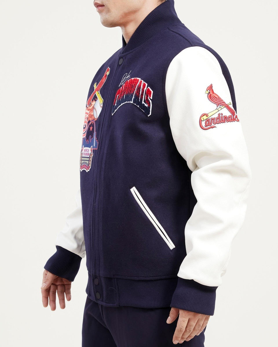 MLB ST. LOUIS CARDINALS HOMETOWN WOOL MEN'S VARSITY JACKET (MIDNIGHT NAVY/WHITE)
