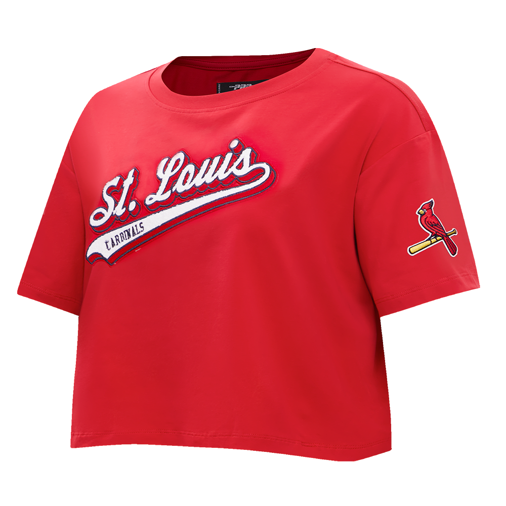 MLB ST. LOUIS CARDINALS SCRIPT TAIL WOMEN'S SINGLE JERSEY BOXY TOP (RED)