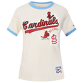 MLB ST. LOUIS CARDINALS RETRO CASCADE WOMEN'S RINGER TOP (EGGSHELL/ UNIVERSITY BLUE)