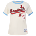MLB ST. LOUIS CARDINALS RETRO CASCADE WOMEN'S RINGER TOP (EGGSHELL/ UNIVERSITY BLUE)