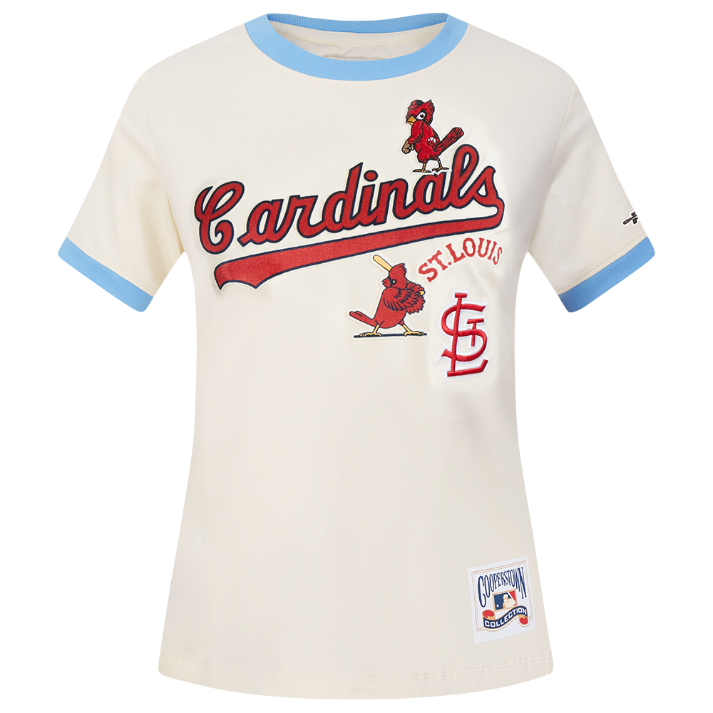 MLB ST. LOUIS CARDINALS RETRO CASCADE WOMEN'S RINGER TOP (EGGSHELL/ UNIVERSITY BLUE)
