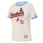 MLB ST. LOUIS CARDINALS RETRO CASCADE WOMEN'S RINGER TOP (EGGSHELL/ UNIVERSITY BLUE)