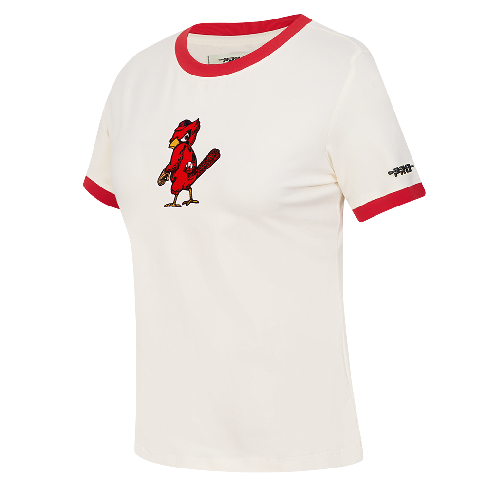 MLB ST. LOUIS CARDINALS RETRO CLASSICS WOMEN'S RINGER TOP (EGGSHELL/ RED)