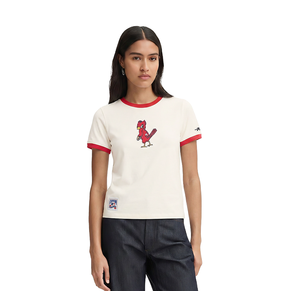 MLB ST. LOUIS CARDINALS RETRO CLASSICS WOMEN'S RINGER TOP (EGGSHELL/ RED)