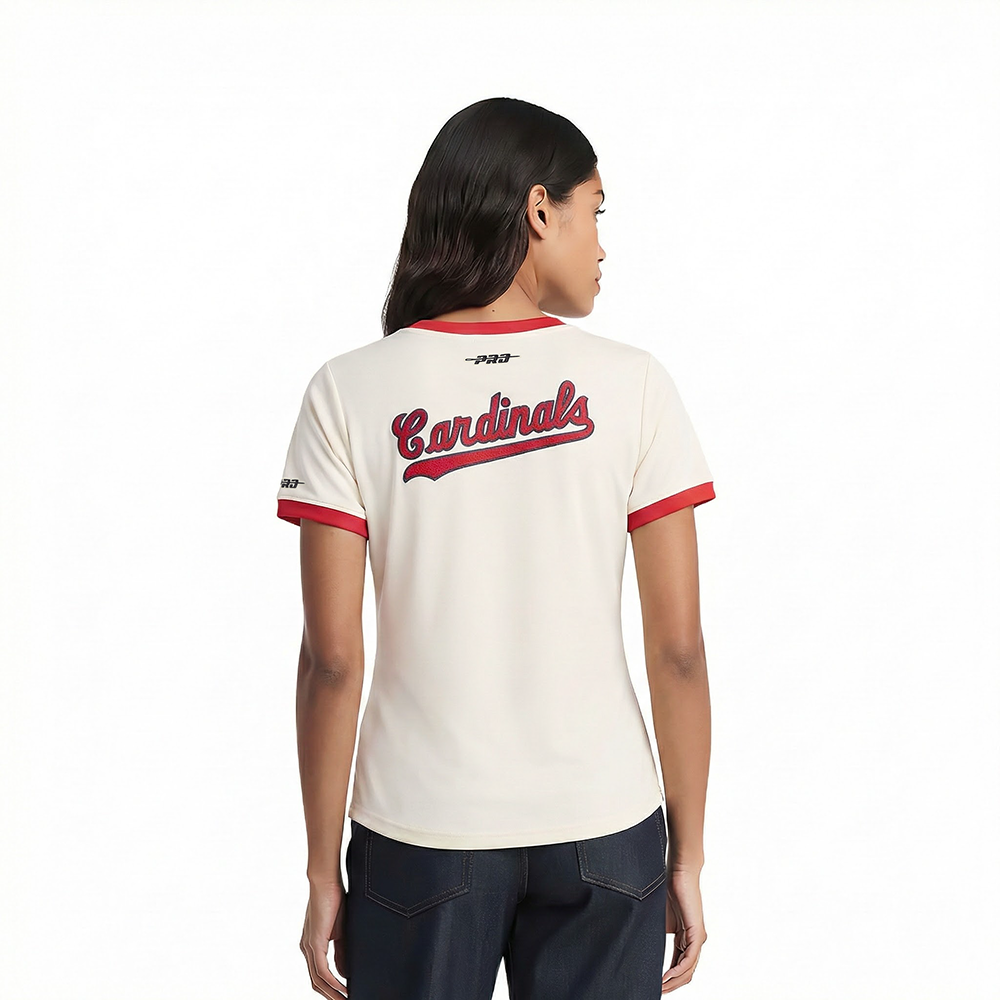 MLB ST. LOUIS CARDINALS RETRO CLASSICS WOMEN'S RINGER TOP (EGGSHELL/ RED)