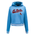 MLB ST. LOUIS CARDINALS SCRIPT TAIL CHANDAIL À CAPUCHON COURT EN MOLLETON CÔTELÉ POUR FEMME (BLEU UNIVERSITÉ)