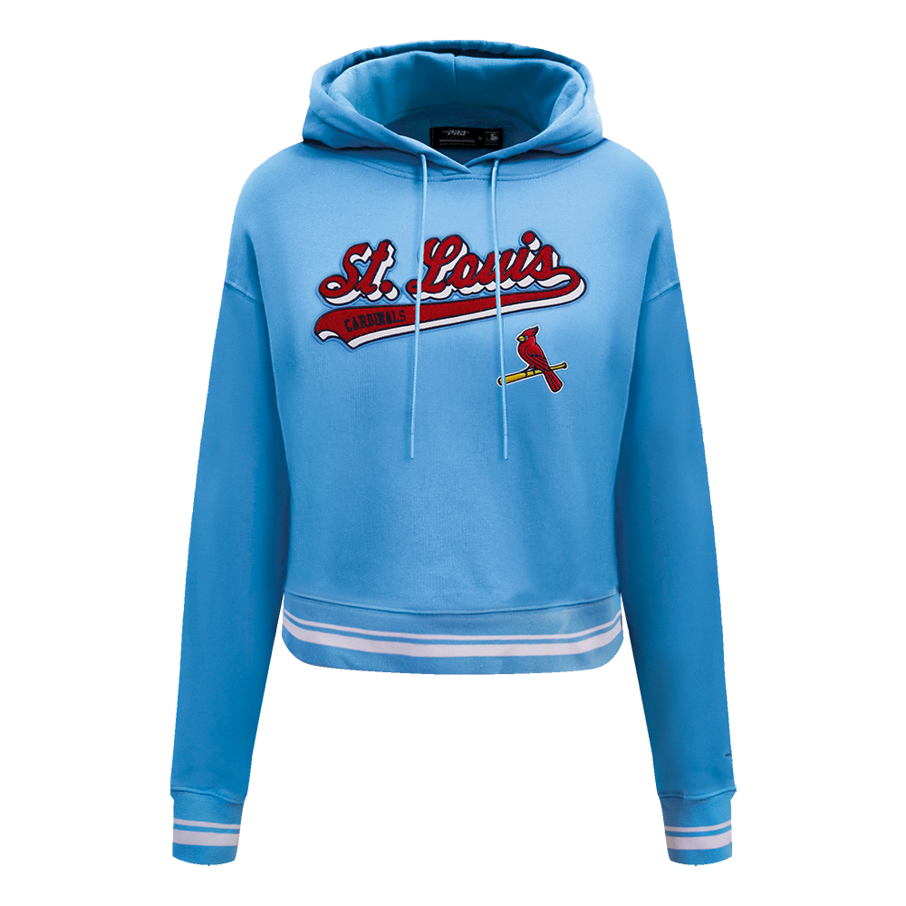 MLB ST. LOUIS CARDINALS SCRIPT TAIL CHANDAIL À CAPUCHON COURT EN MOLLETON CÔTELÉ POUR FEMME (BLEU UNIVERSITÉ)