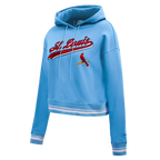 MLB ST. LOUIS CARDINALS SCRIPT TAIL CHANDAIL À CAPUCHON COURT EN MOLLETON CÔTELÉ POUR FEMME (BLEU UNIVERSITÉ)