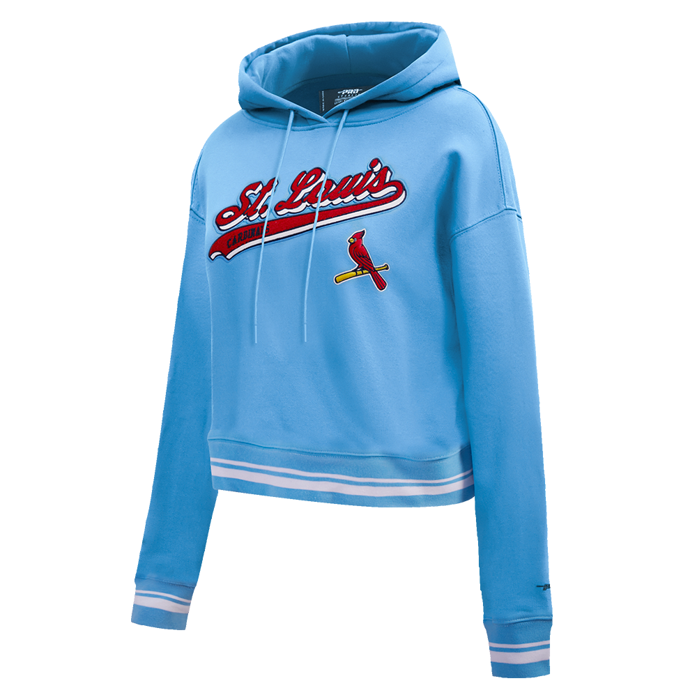 MLB ST. LOUIS CARDINALS SCRIPT TAIL CHANDAIL À CAPUCHON COURT EN MOLLETON CÔTELÉ POUR FEMME (BLEU UNIVERSITÉ)