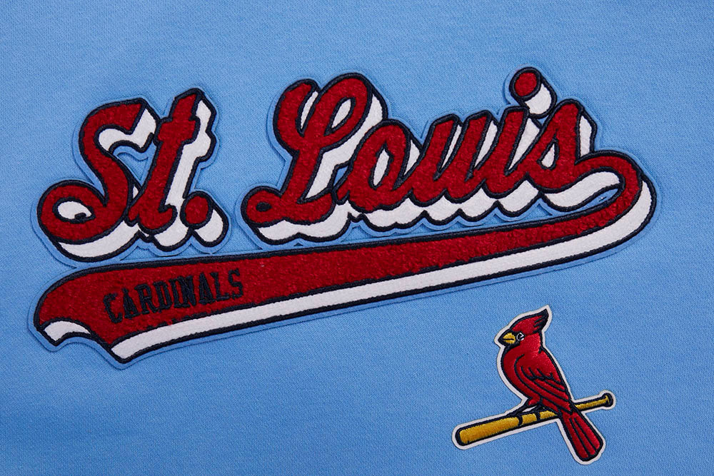 MLB ST. LOUIS CARDINALS SCRIPT TAIL CHANDAIL À CAPUCHON COURT EN MOLLETON CÔTELÉ POUR FEMME (BLEU UNIVERSITÉ)
