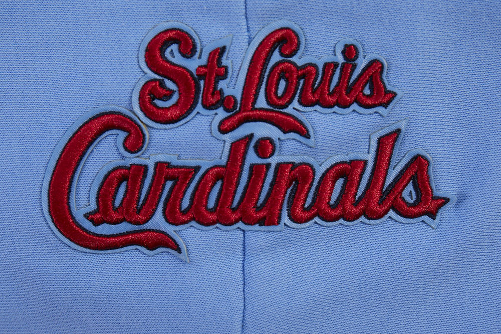 MLB ST. LOUIS CARDINALS SCRIPT TAIL CHANDAIL À CAPUCHON COURT EN MOLLETON CÔTELÉ POUR FEMME (BLEU UNIVERSITÉ)