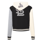 MLB ST. LOUIS CARDINALS REVERSE FRENCH TERRY CHANDAIL À CAPUCHON EN MOLLETON À GLISSIÈRE ET À BLOCS DE COULEUR POUR FEMME (NOIR/GRIS/COQUILLE D'ŒUF)