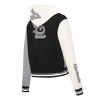 MLB ST. LOUIS CARDINALS REVERSE FRENCH TERRY CHANDAIL À CAPUCHON EN MOLLETON À GLISSIÈRE ET À BLOCS DE COULEUR POUR FEMME (NOIR/GRIS/COQUILLE D'ŒUF)