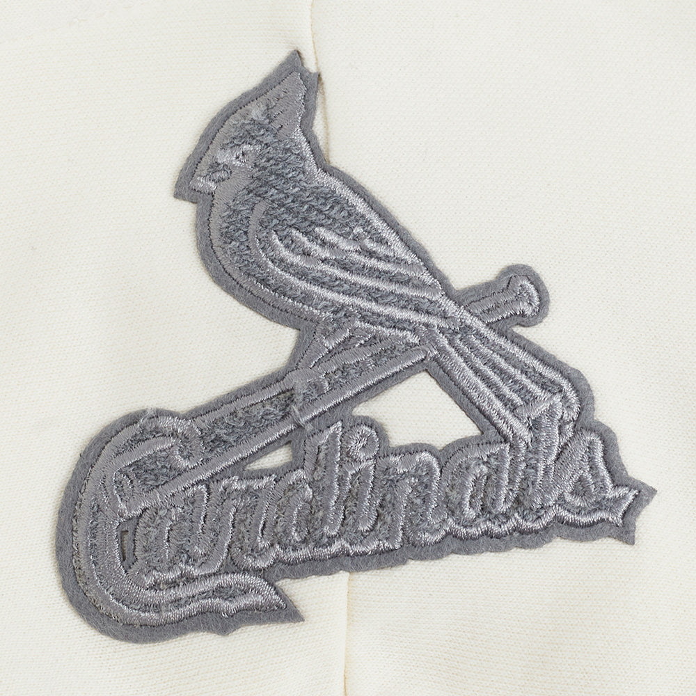 MLB ST. LOUIS CARDINALS REVERSE FRENCH TERRY CHANDAIL À CAPUCHON EN MOLLETON À GLISSIÈRE ET À BLOCS DE COULEUR POUR FEMME (NOIR/GRIS/COQUILLE D'ŒUF)