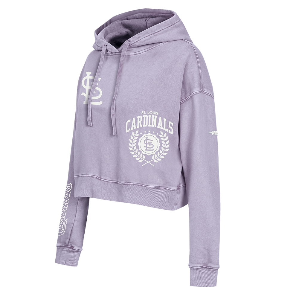 MLB ST. LOUIS CARDINALS STREET TEAM WOMEN'S ENZYME WASH FT CROPPED PO HOODIE (WASHED LILAC GRAY)