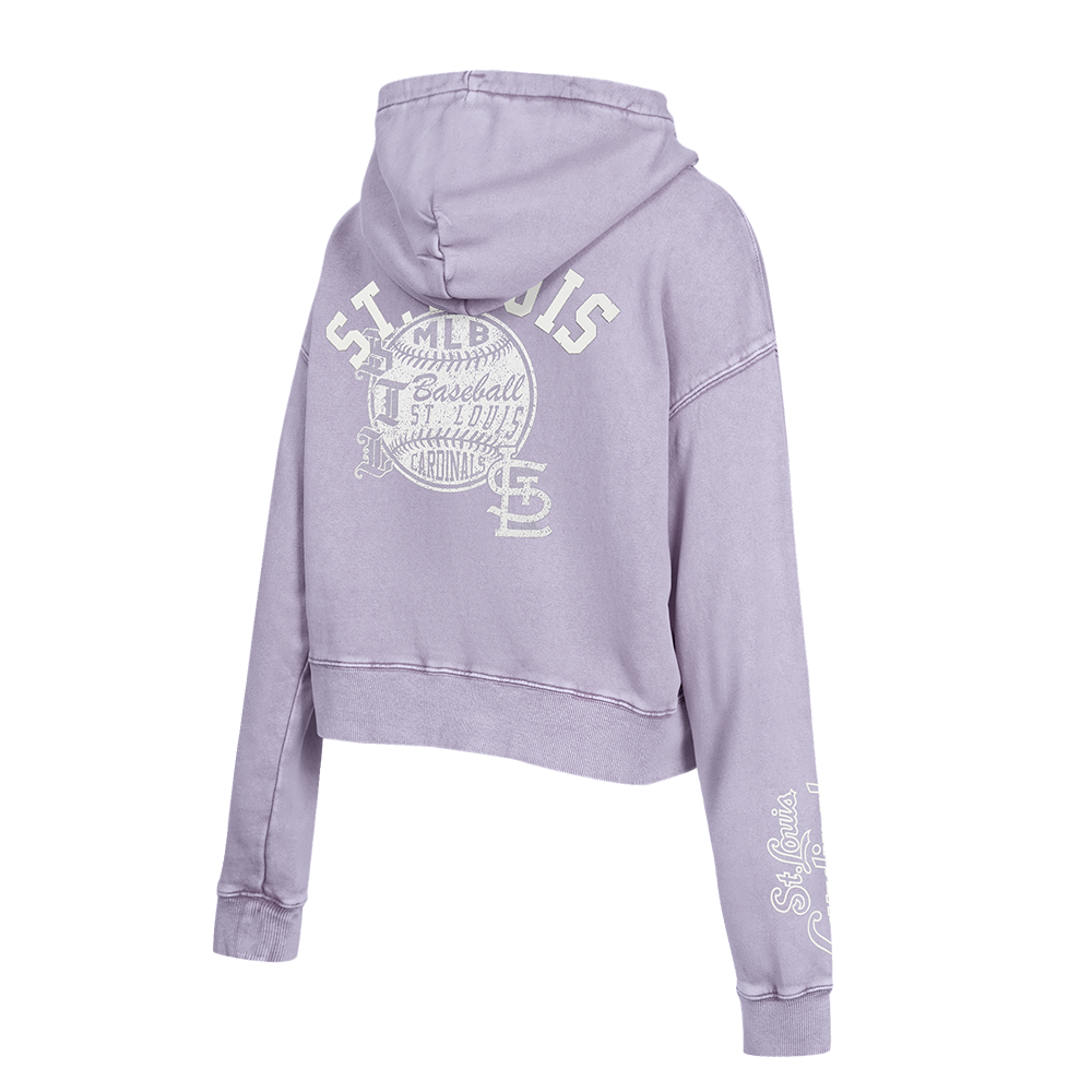 MLB ST. LOUIS CARDINALS STREET TEAM WOMEN'S ENZYME WASH FT CROPPED PO HOODIE (WASHED LILAC GRAY)