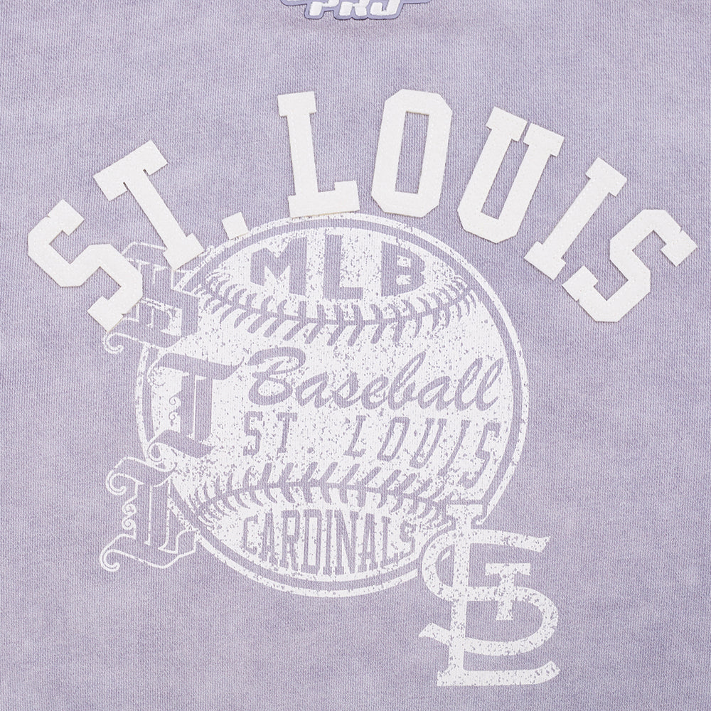 MLB ST. LOUIS CARDINALS STREET TEAM WOMEN'S ENZYME WASH FT CROPPED PO HOODIE (WASHED LILAC GRAY)