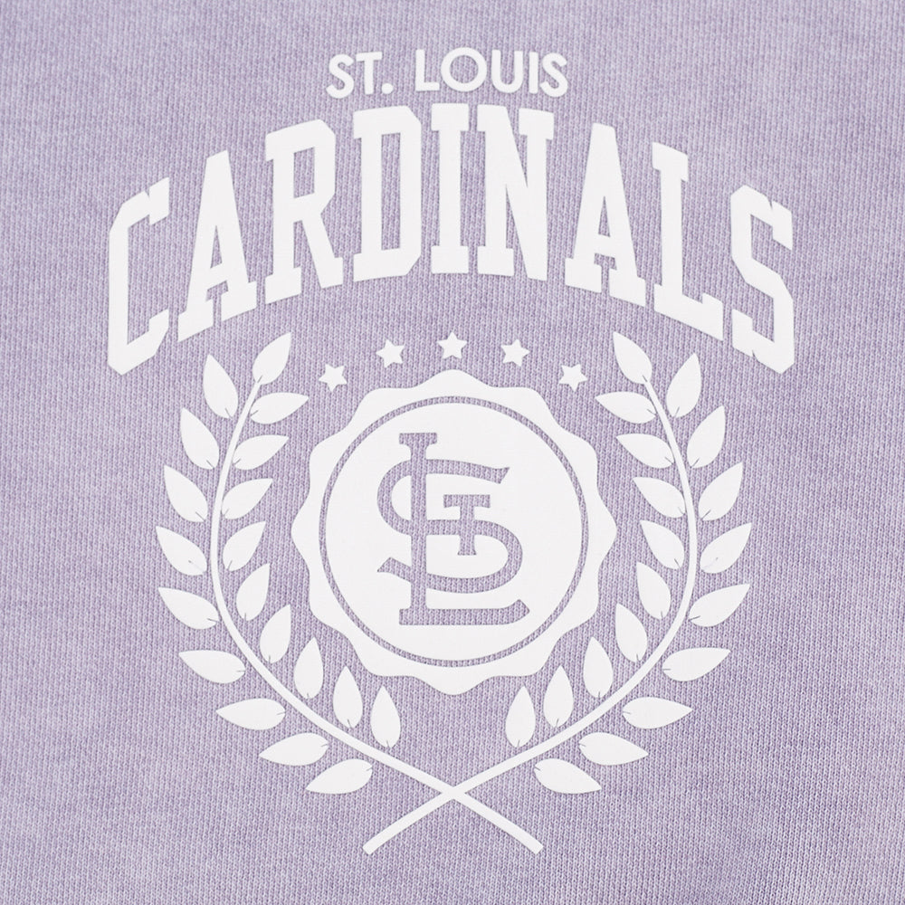 MLB ST. LOUIS CARDINALS STREET TEAM WOMEN'S ENZYME WASH FT CROPPED PO HOODIE (WASHED LILAC GRAY)