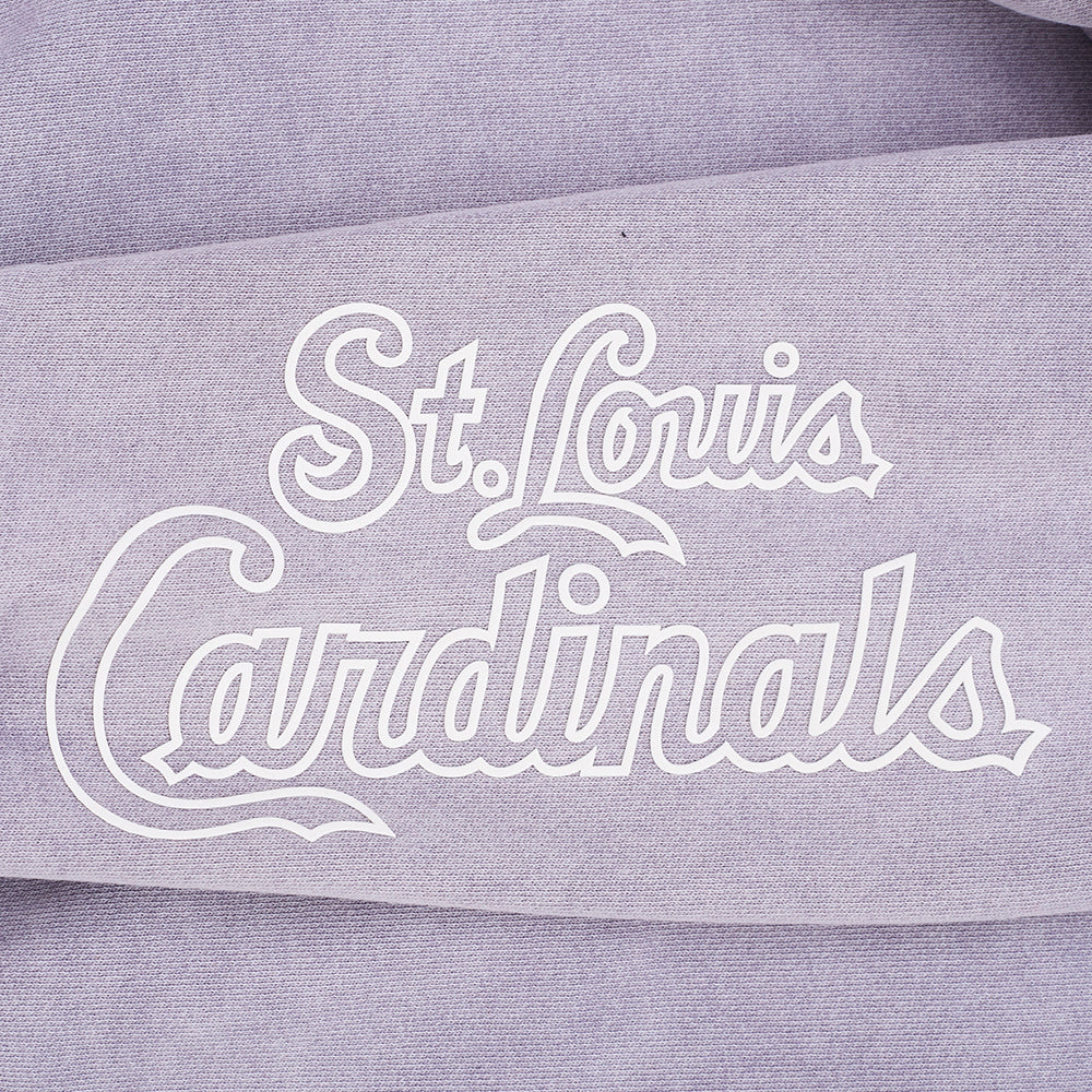 MLB ST. LOUIS CARDINALS STREET TEAM WOMEN'S ENZYME WASH FT CROPPED PO HOODIE (WASHED LILAC GRAY)