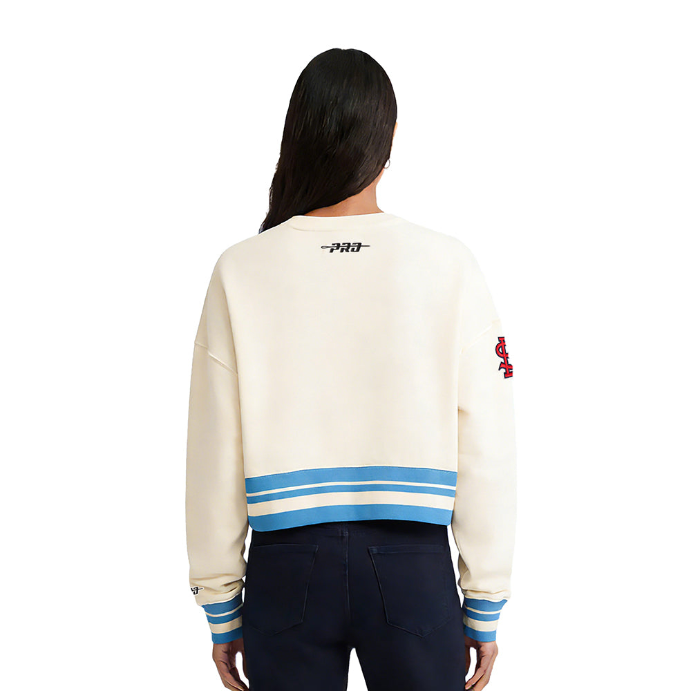 MLB ST. LOUIS CARDINALS  RETRO CLASSIC WOMEN'S RIB FLC CREWNECK (EGGSHELL/ UNIVERSITY BLUE)