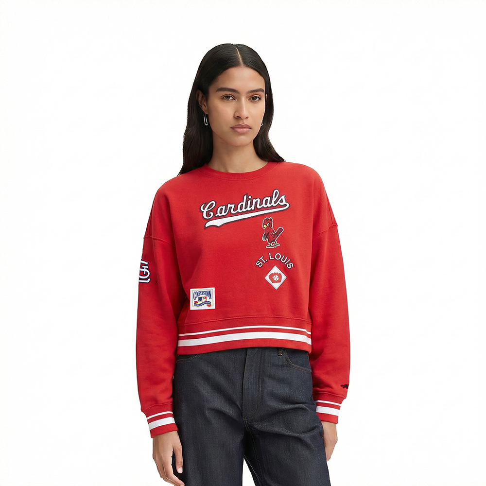 MLB ST. LOUIS CARDINALS  RETRO CLASSIC WOMEN'S RIB FLC CREWNECK (RED)