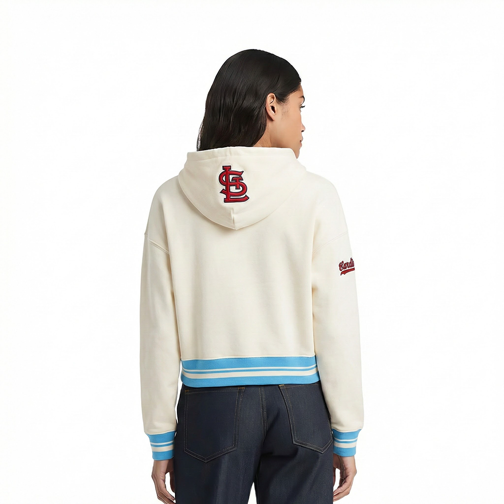 MLB ST. LOUIS CARDINALS RETRO CLASSICS CHANDAIL À CAPUCHON COURT POUR FEMME (COQUILLE D'ŒUF/BLEU UNIVERSITÉ)