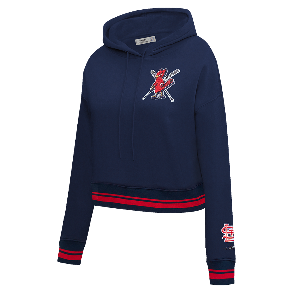 MLB ST. LOUIS CARDINALS MASHUP WOMEN'S RIB CROPPED PULLOVER HOODIE (MIDNIGHT NAVY/RED/MIDNIGHT NAVY)