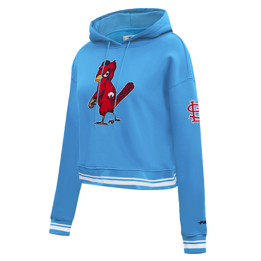 MLB ST. LOUIS CARDINALS RETRO CLASSIC WOMEN'S CROPPED PULLOVER HOODIE (UNIVERSITY BLUE)