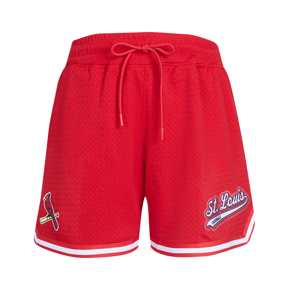 MLB ST. LOUIS CARDINALS SCRIPT TAIL WOMEN'S MESH TAPE SHORT (RED)