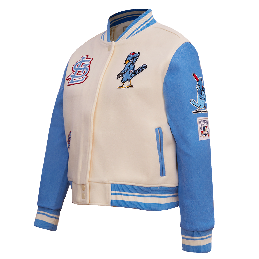 MLB ST. LOUIS CARDINALS RETRO CLASSIC WOMEN'S RIB WOOL VARSITY JACKET (EGGSHELL/ UNIVERSITY BLUE)