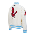 MLB ST. LOUIS CARDINALS RETRO CLASSIC BLOUSON EN SATIN À BORDS CÔTELÉS POUR FEMME (COQUILLE D'ŒUF/BLEU UNIVERSITÉ)